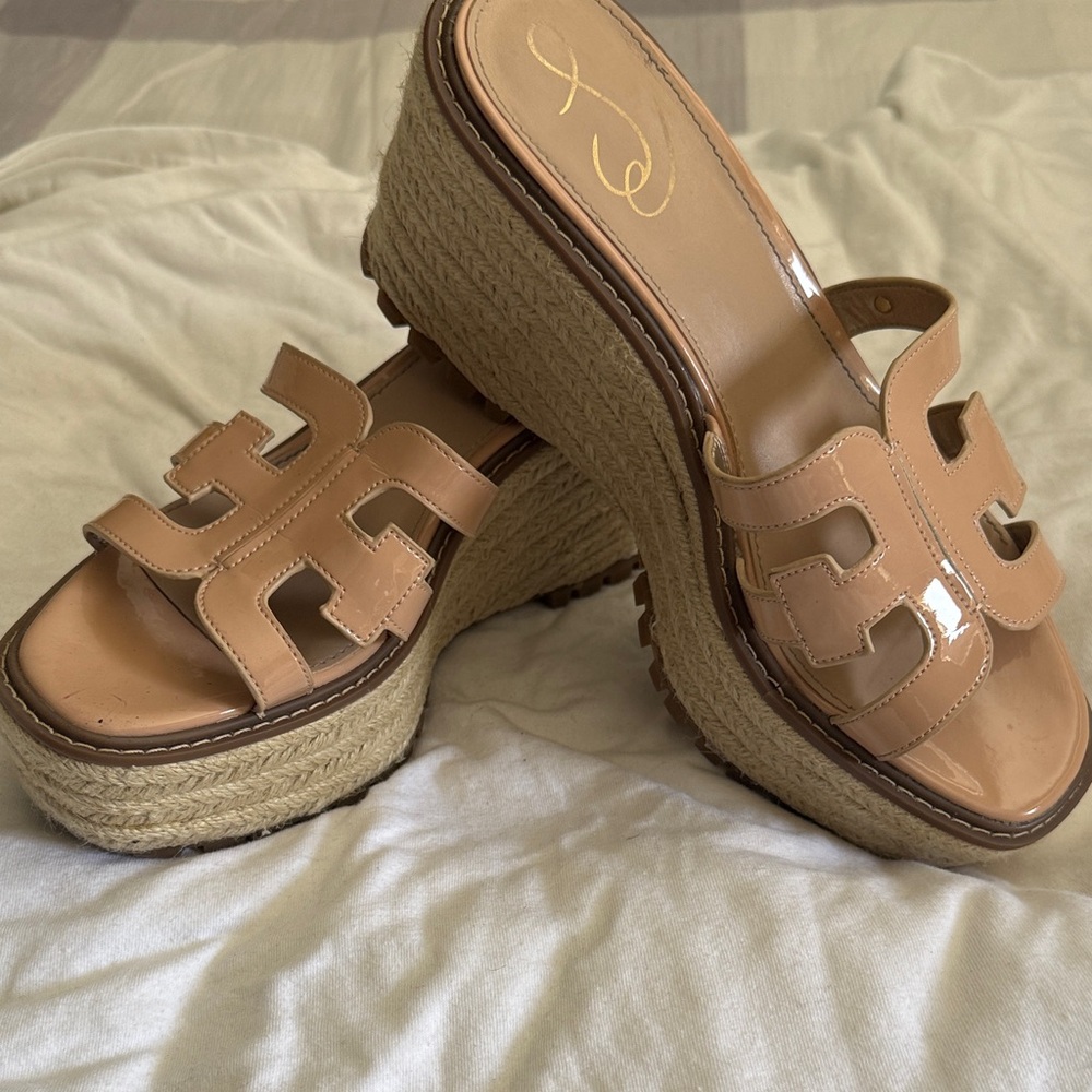 Sam Edelman Nude Patent Leather Espadrille Slide Sandals - Picture 6 of 7